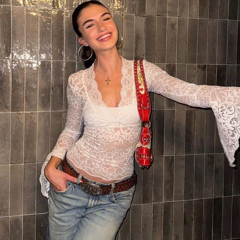 

Dress Fashion Wind 2024 New Fall Women s Clothing Minimalist Pure Color Lace Decoration V Neck Long Sleeves High Waist Tight Skirt White L