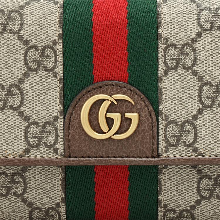 Gucci Ophidia Tre Porcellini Stampa Logo Striscia Web Lunga Patta Tela Pelle Borsa Portafoglio Portafoglio Unisex Beige 557803-9U8KT-8748