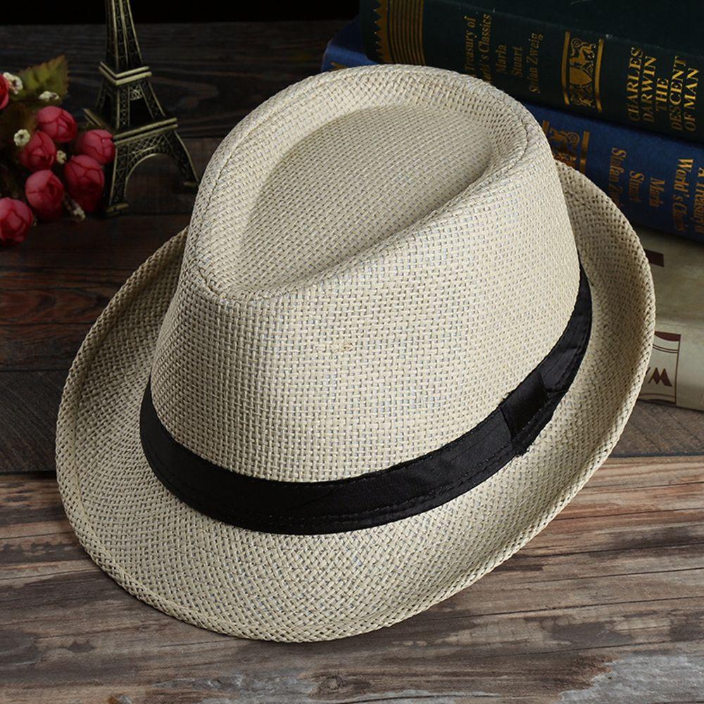 Simple Breathable Men Beach Hats Summer Wide Brim Fedoras Straw Hat Weave Shade Sun Caps