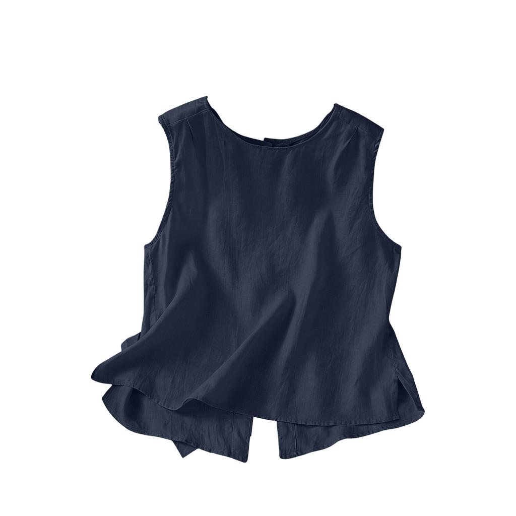 Women's Button-down Round Neck Linen Sleeveless Vest With Two-way Design