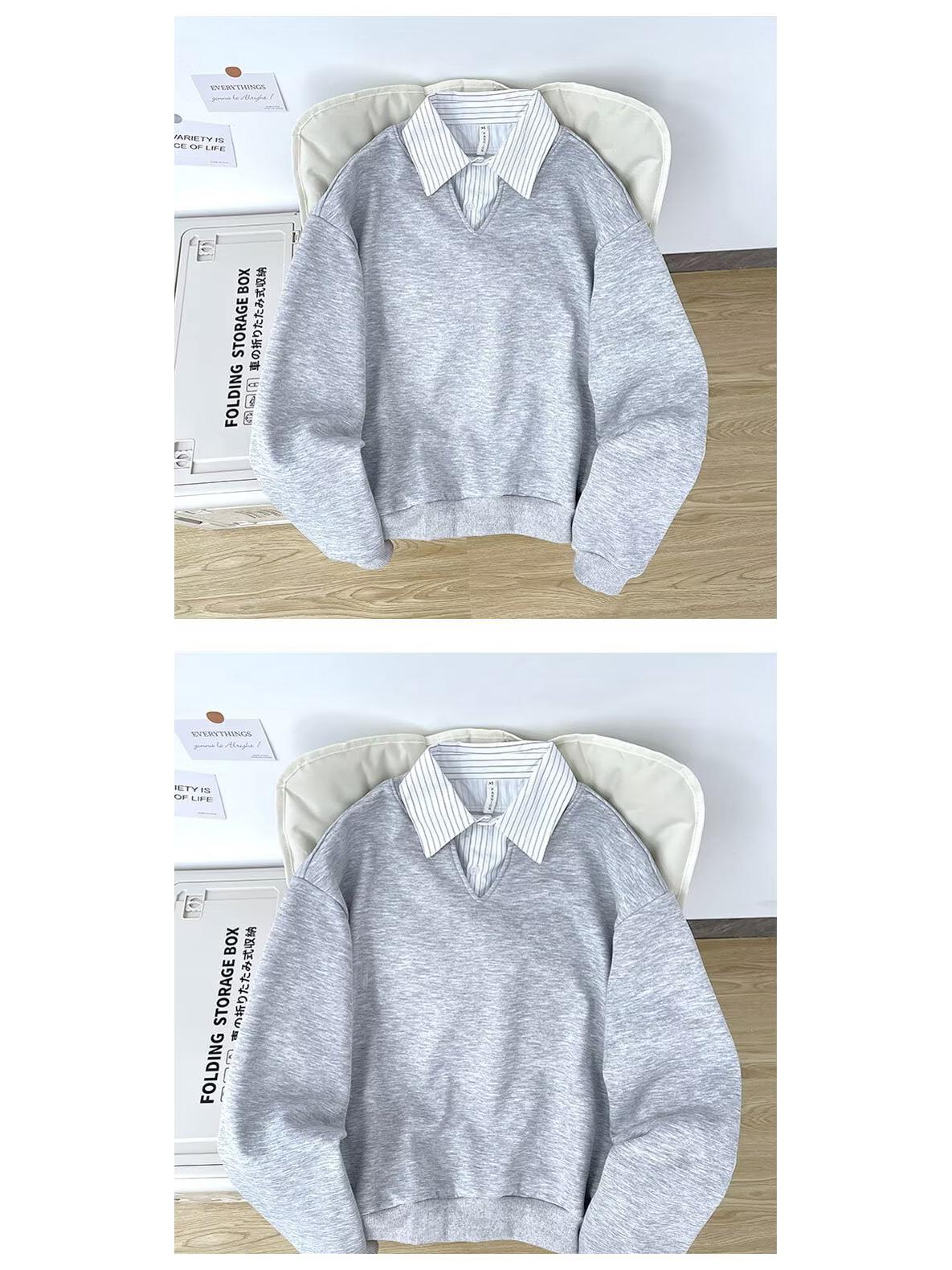 Men s Retro Japanese-Style Patchwork Stripe Hoodie Polo Shirt 2XL