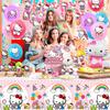 36Pcs Cartoon Birthday Party Supplies, Cartoon Party Decors Set - Cartoon Birthday Decor Banner Background Tablecloth and Cartoon Balloon Cake Topper