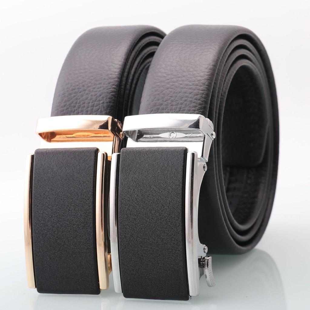Men's Genuine Leather Belt with Frosted Automatic Buckle - Stylish Alloy Design
