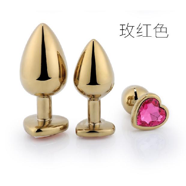 Stainless Steel Metal Butt Plug Gay Products Sex Health Supplies Adult Sex Court Golden Heart-Shaped Suit Cloth Bag