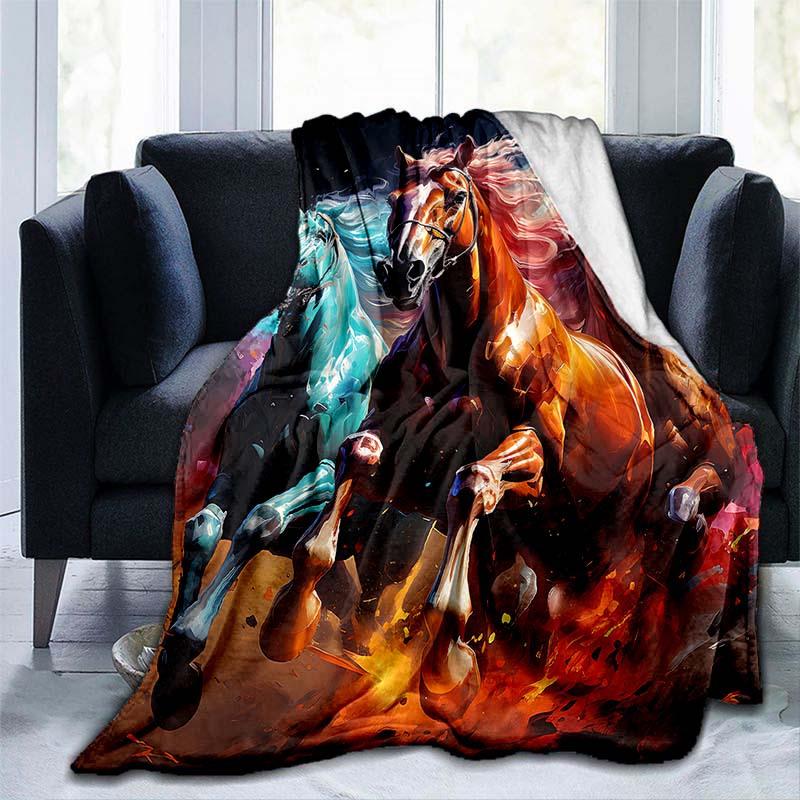 Running Horse Flannel Throw Blanket - Lightweight Digital Print Fleece, Soft & Warm for Sofa/Bed/Travel/Office, Home Decor