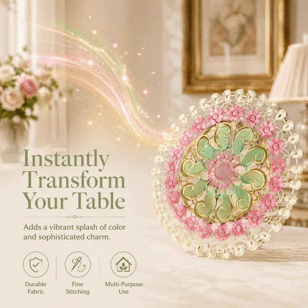 Vintage Embroidery Lace Doily Placemat Mandala Colorful Lace Coaster Table Cloth Round Hollow Table Cup Mat for Kitchen Table