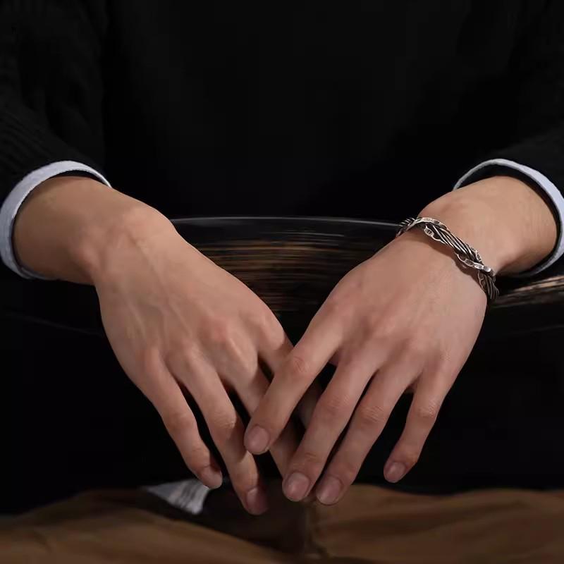 Vintage Thailändisches Silber Gehämmert Gewebt Armreif Armband Für Männer Frauen Hip Hop Mode Neuer Schmuck Geschenk Party Glamourös