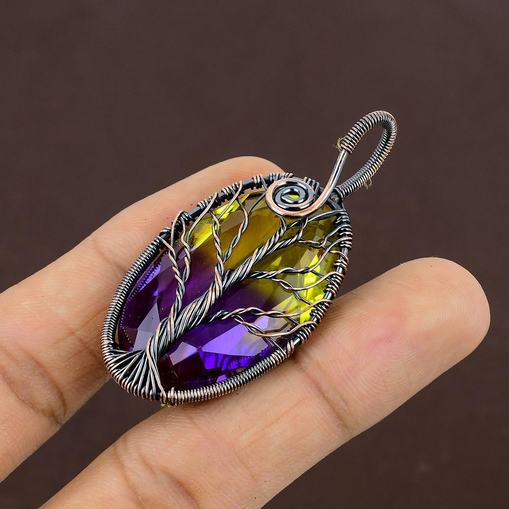 Turmalină bicoloră naturală, piatră prețioasă din cupru, pandantiv bijuterie, 2,2" Q7E41