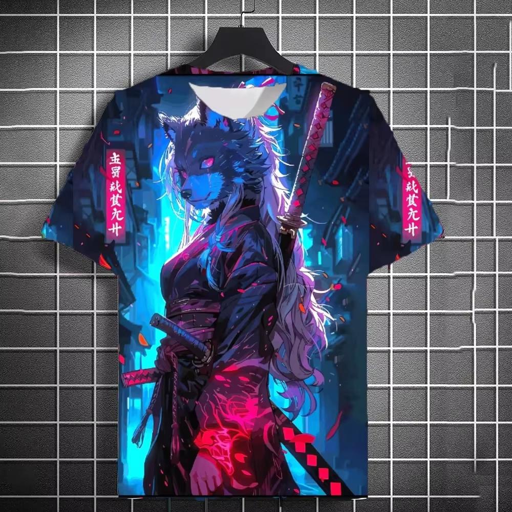 2026 New Men's Samurai Tattoo Girl T-shirt Street 3D Printed Neutral Personality Anime T-shirt Summer Women's Short Sleeve