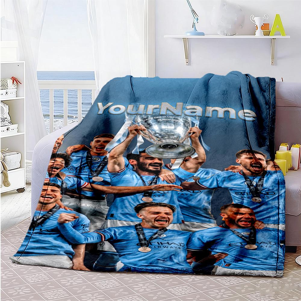 Manchester City Personalized Name Blanket Lightweight Personalized Blanket Durable Comfort Versatile for Nap Chair Living Room Office All-Season Use