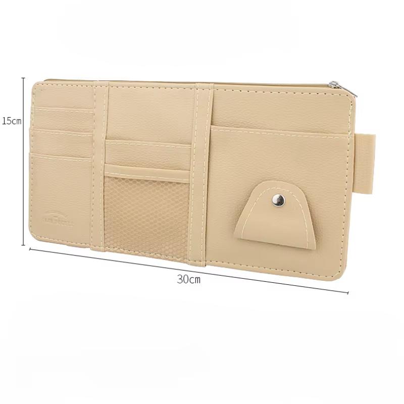 PU Leather Car Sun Visor Organizer Multi-Pocket Auto Storage Pouch With Sunglasses Clip For Card Phone Car Interior Organization