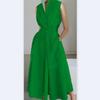 Dress summer new commuter fashion solid color V-neck women's button pendulum dress