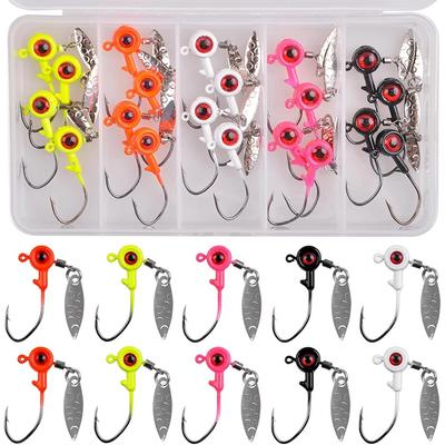 20Pcs Crank Jig Head Hook Kit Fishing Jig Heads Underspin Jig Heads with Spinner Blade Crappie Jig Heads for Bass Walleye Trout