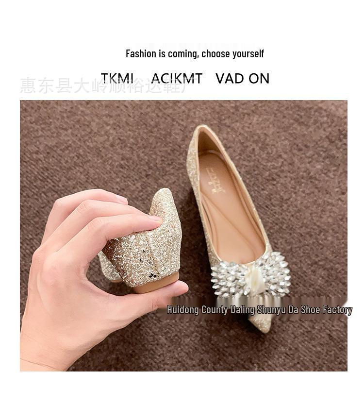 3386-5 New Autumn Stiletto Chunky Heel Pointed Toe French Bridal Shoes for Women