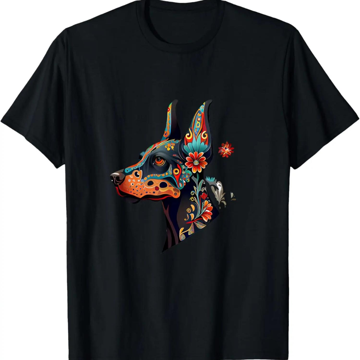 Sugar Skull Doberman Cute Floral Flowers for Women Men Kids T-Shirt S