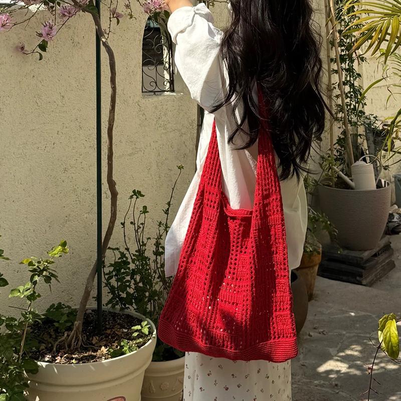 Basit Tığ İşi Tote Çantalar Moda Oyuk Örgü Kadın Çantaları Günlük Kadın Omuz Çantaları Bayan Alışveriş Üst Saplı