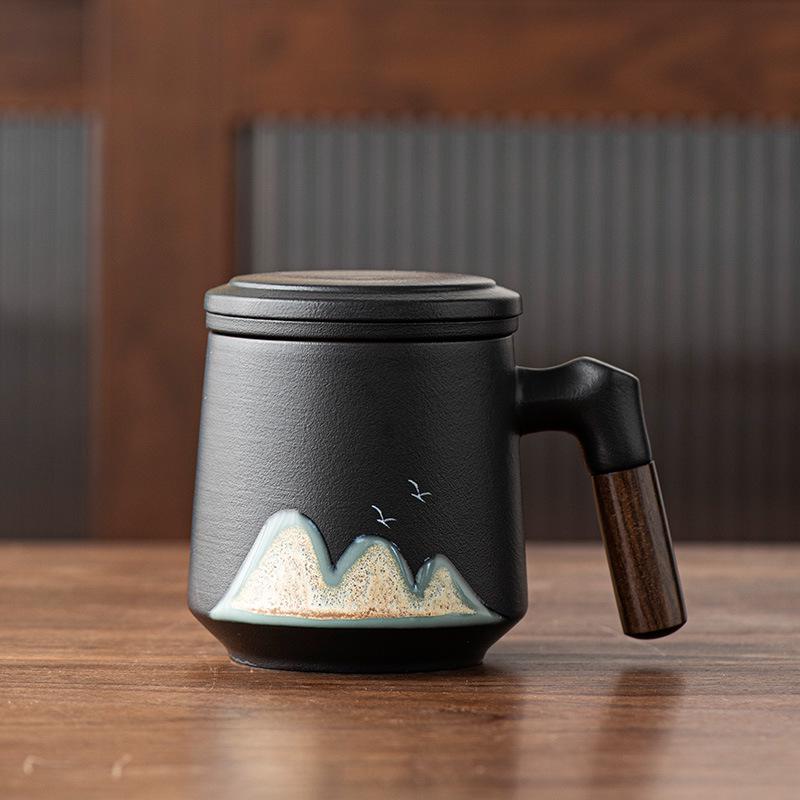 Hand-Painted Ceramic Office Mug with Lid and Tea Infuser 500ml