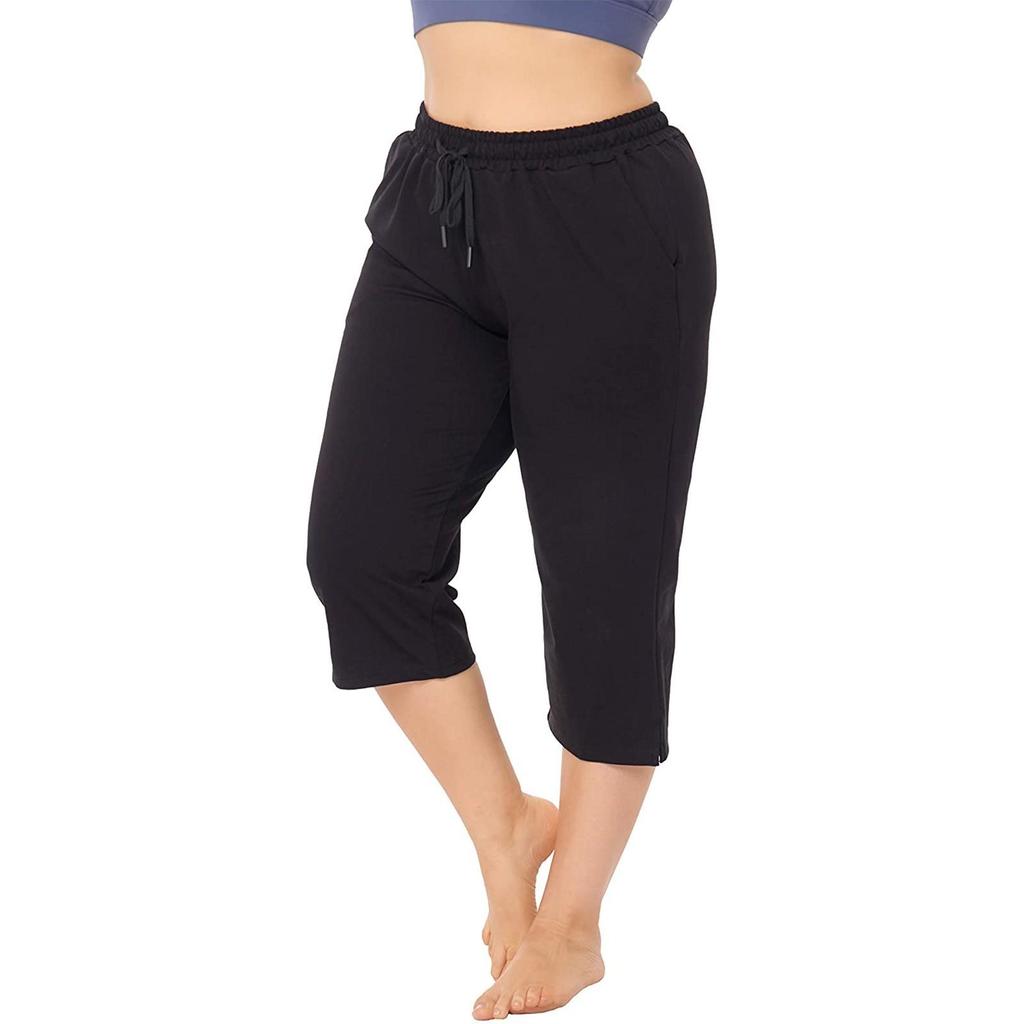 New Women Fashion Drawstring Plus Size Color Casual Cropped Trousers Pants