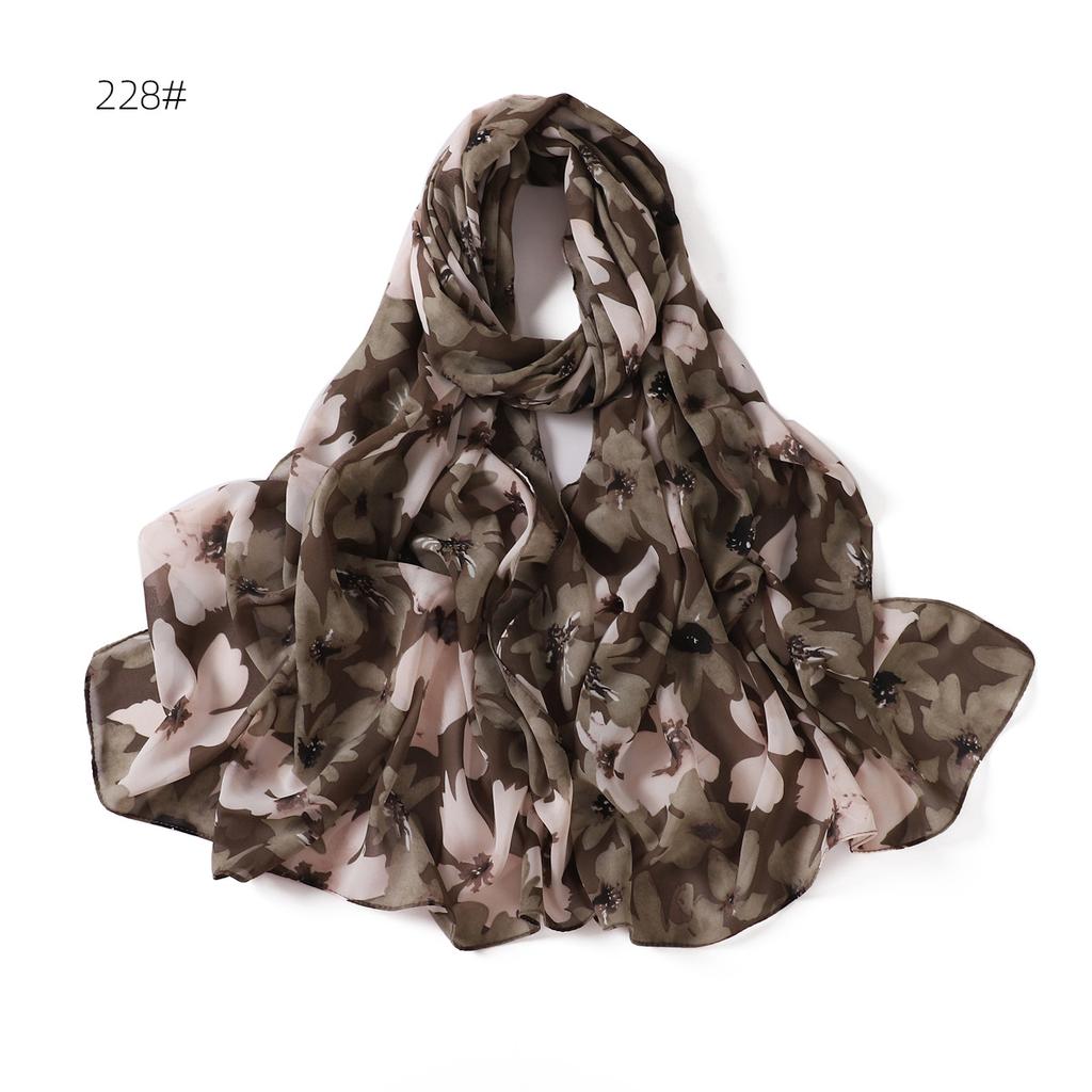 High Quality New Flower Printed Chiffon Hijab Fashion Long Scarf Summer Beautiful Floral Headscarf Wraps for Muslim Woman