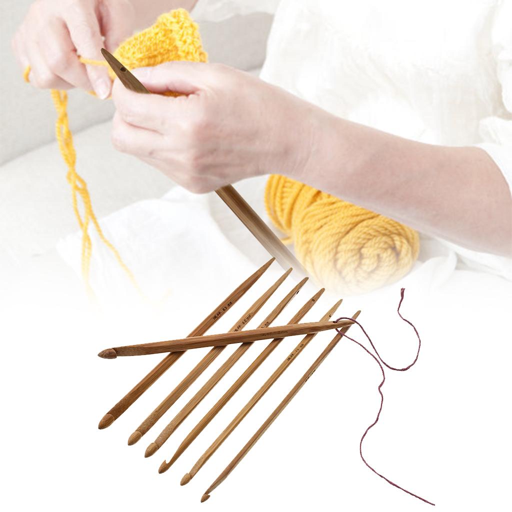 7 Pieces Knitter s Wooden Extra Long Crochet Hooks Set Knitting Needlecrafts Tool for Crocheting Sewing Weaving 4mm-7mm