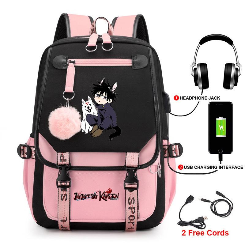 Anime Peripheral Spells Back to War Backpack Student School Bag Men's and Women's Fashion Backpack Travel Bag USB Computer Bag