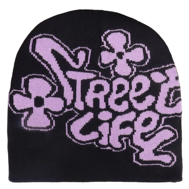 

Stylish Acrylic Fibre Skull Cap With 2000s Letter Pattern Cold Weather Brimless Hat For Adult And Teens Daily and Streetwear чорний