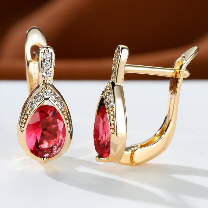 Popular Champagne Jinbao Blue Diamond Angel's Tears Ear Buckle Women's Niche Design Micro-inlaid Zircon Jewelry
