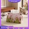 Pink Tulip Oil Painting Tissue Box for Living Room, Desktop, or Car Storage