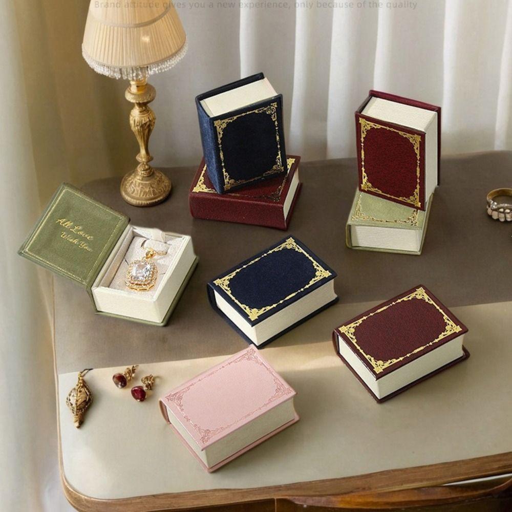 Creative Engagement Ring Case Velvet Jewelry Packaging Durable Book Shape Ring Box  Travel