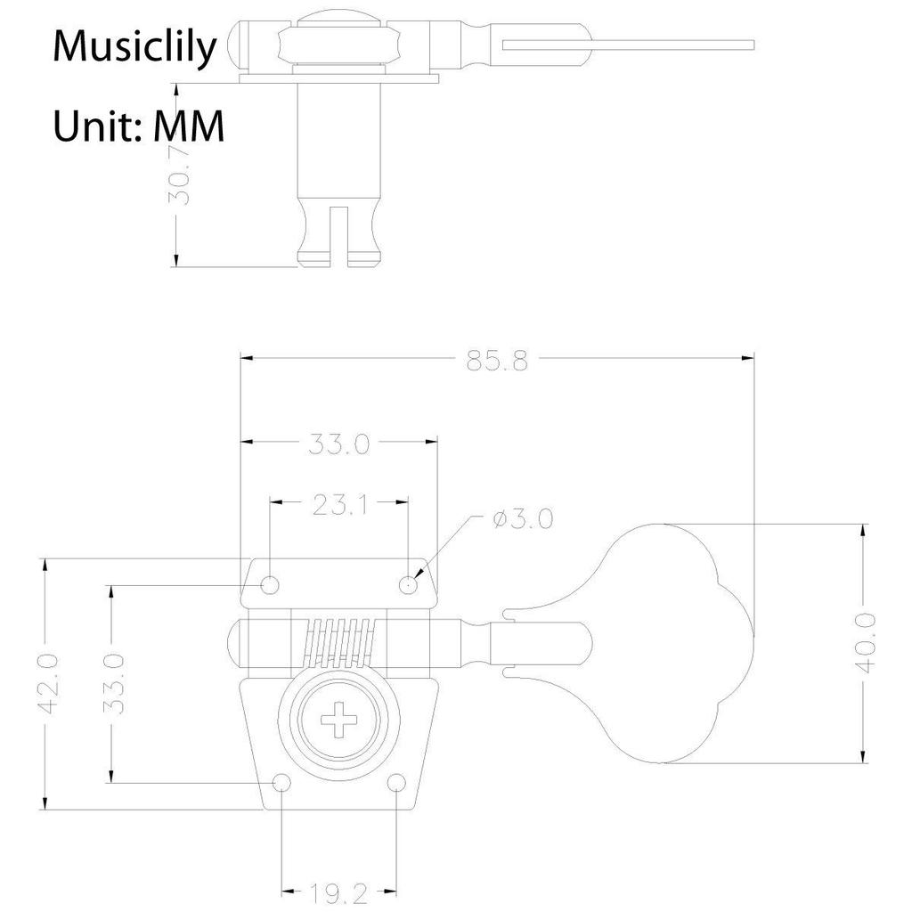 Musiclily Basic L2+ R2 Open Gear Bass Tuners for 4-String Ibanez-Style Electric Basses, Black