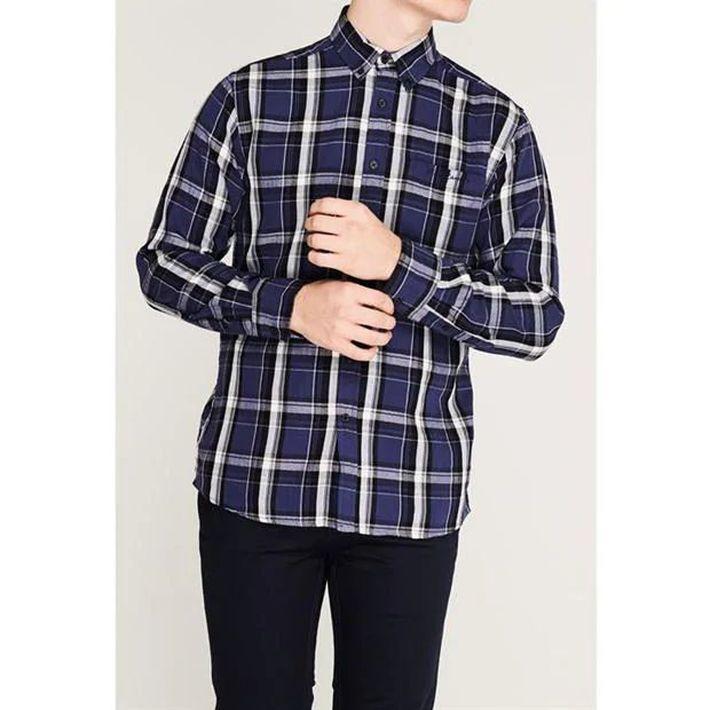 Pierre Cardin Men's Long Sleeve Shirt, Cobalt Blue and Black, Size S
