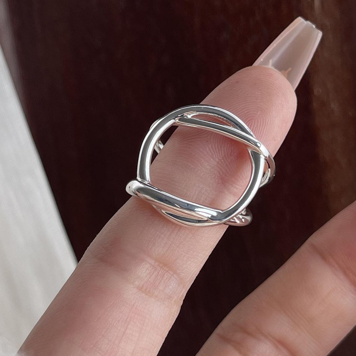 

925 Sterling Silver Rings For Women Geometric Fine Jewelry Finger Adjustable Simple Cross Line Ring For Party Birthday Gift resizable