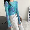Sun Protection Garment Inner Long-Sleeve Tie-Dye T-shirt Women's Summer Mesh Undershirt Thin Ice Silk Top Cover-Up