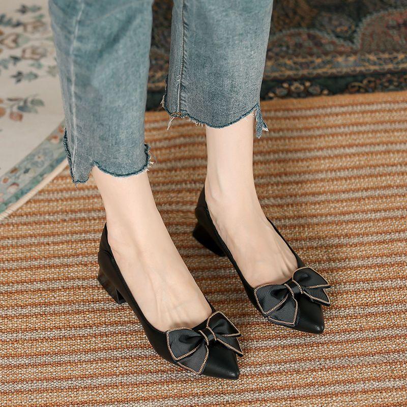 Young With Bow Woman Pumps Low Heel Elegant Pointed Toe Shoes for Women Casual Quick Delivery High Quality On Promotion Footwear