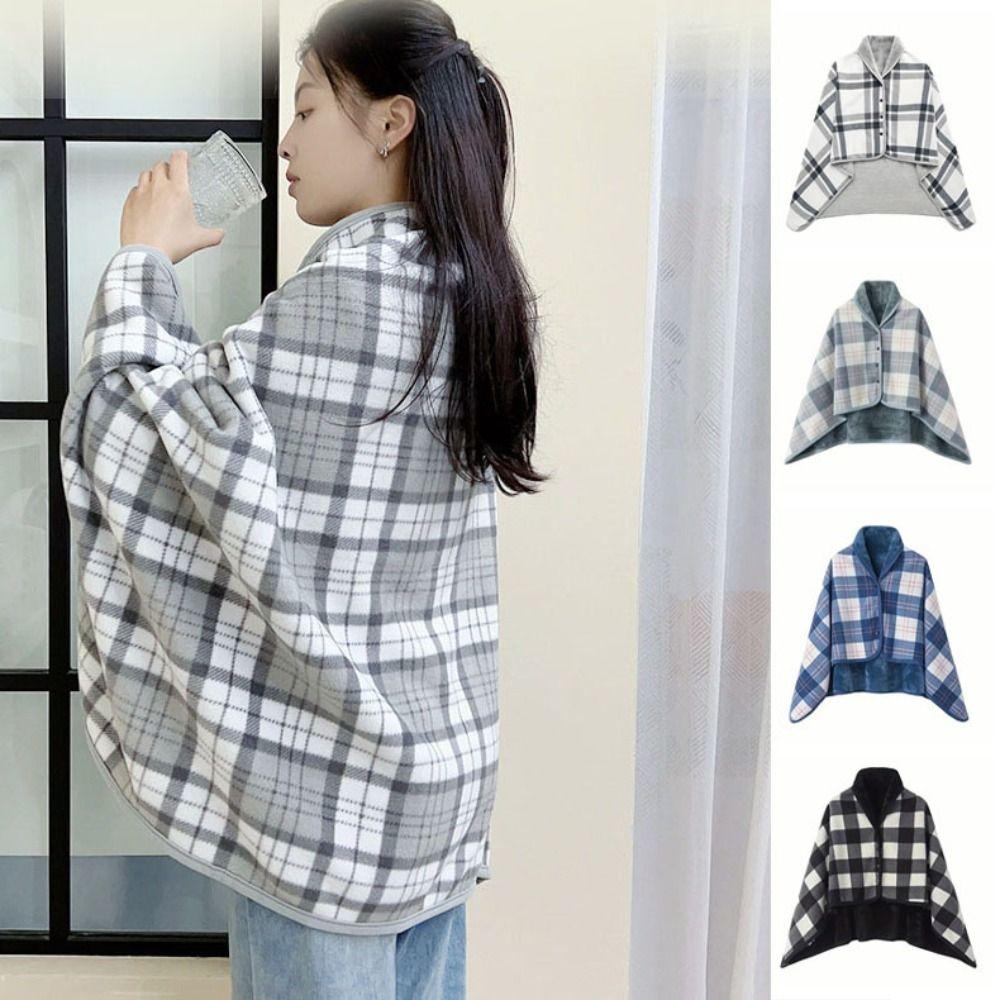 140*100cm Warm Flannel Blanket Shawl Thicken Wearable Scarf Women Retro Stripe Warm Shawl  Winter