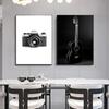 Nordic Kamera Gitarre Schwarz Weiß Foto Wand Kunst Leinwand Malerei Poster Und Druck Wand Bild Für Wohnzimmer Skandinavischen Dekor