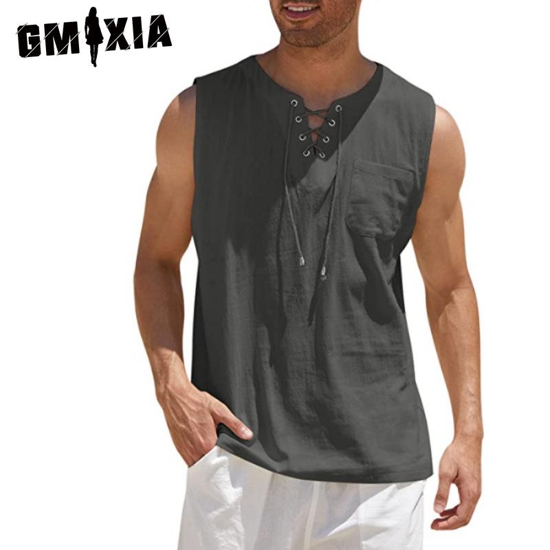 GMXIA Cotton Sleeveless T-shirt Men's Fashion Loose Shirt Printed Compassionate Shirt