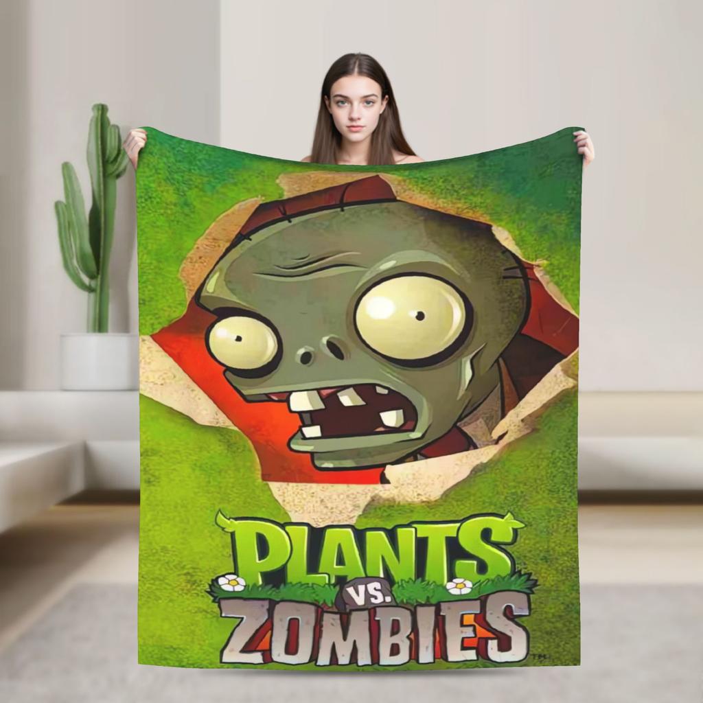 P-Plants-vs-Zombies Videospiele Flanelldecke Weiche Langlebige Bettwäsche Überwürfe für Picknick im Freien Aufdruck Bettüberwurf Sofa Bettbezug