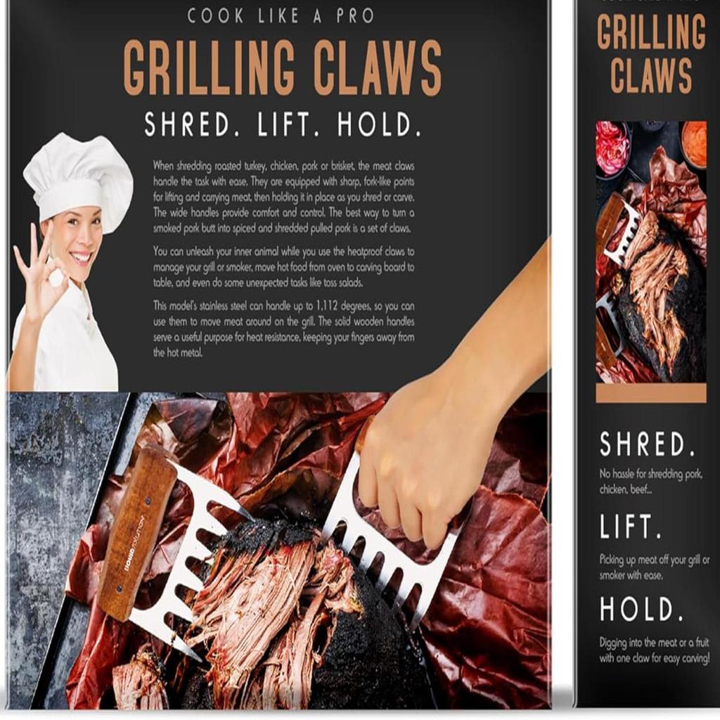 Premium 18/8 Stainless Steel Meat Shredder Claws with Wooden Handles: Effortlessly Shred, Pull, and Serve Pork, Turkey, Chicken, and Brisket!