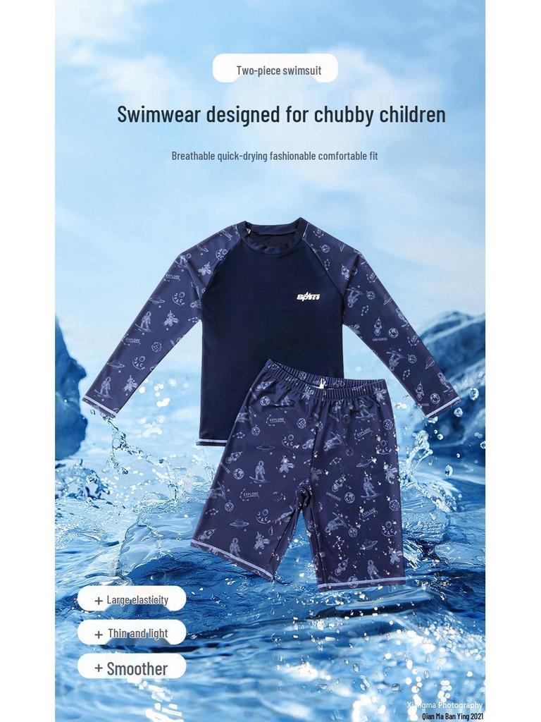Plus Size Kids' Quick-Dry Two-Piece Swimsuit: Sun Protection & Customizable Prints
