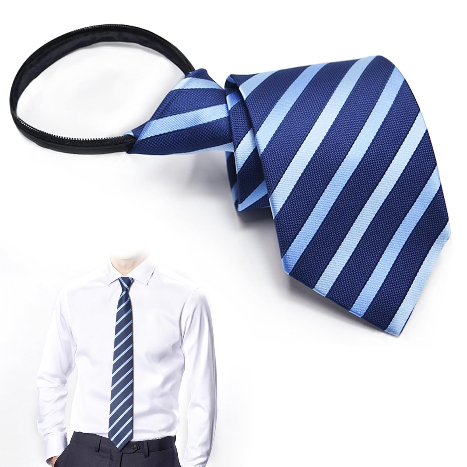 

[Coollooda] One-touch tie for men, zip-up style, easy to put on in 5 seconds, easy to wear tie, zipper tie, washable, suitable for business, job