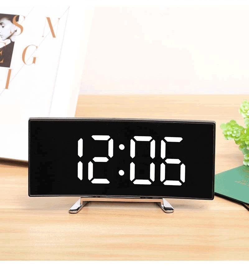 Curved LED Mirror Alarm Clock with Thermometer for Students