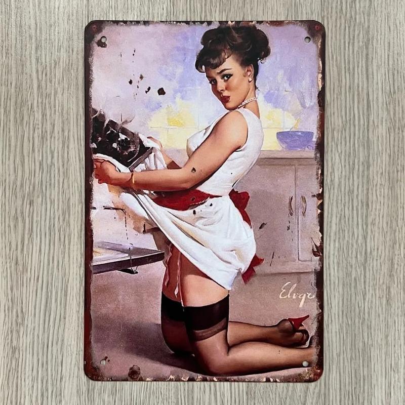 Pin-Up Girl Metal Sign, Retro Wall Art Decor