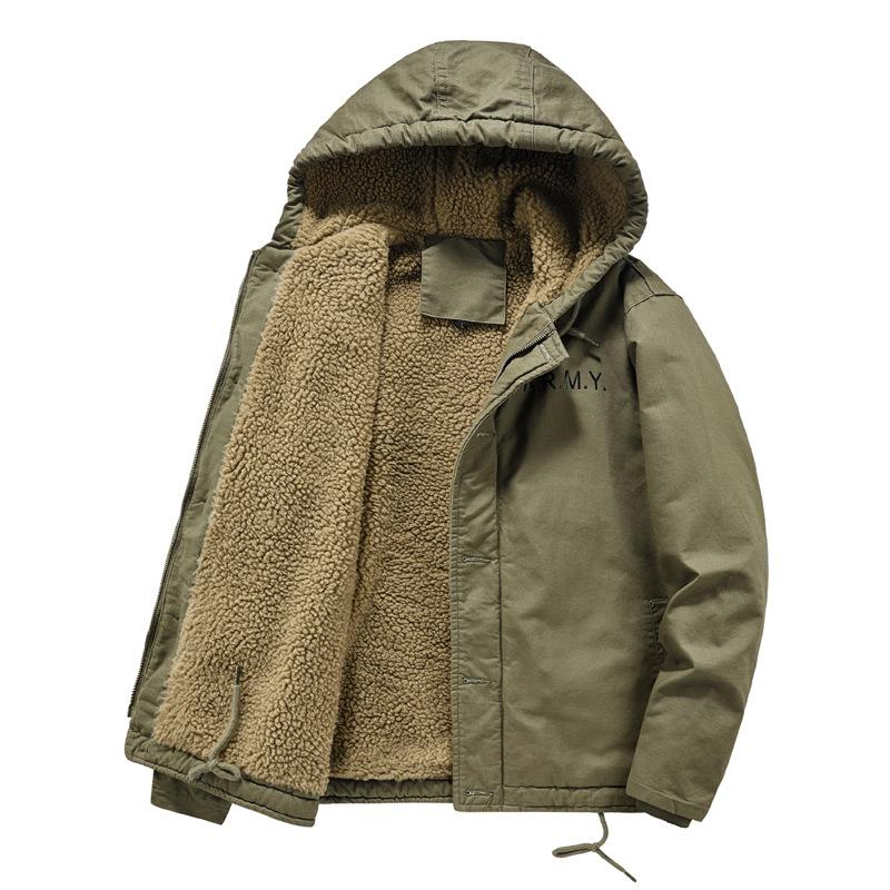 American Retro Thickened Velvet Cotton-padded Jacket Tooling Cotton-padded Jacket Hooded Cotton-padded Jacket