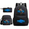 Mochila escolar de grande capacidade com alça de ombro; conjunto de estojo de lápis de três peças para estudante