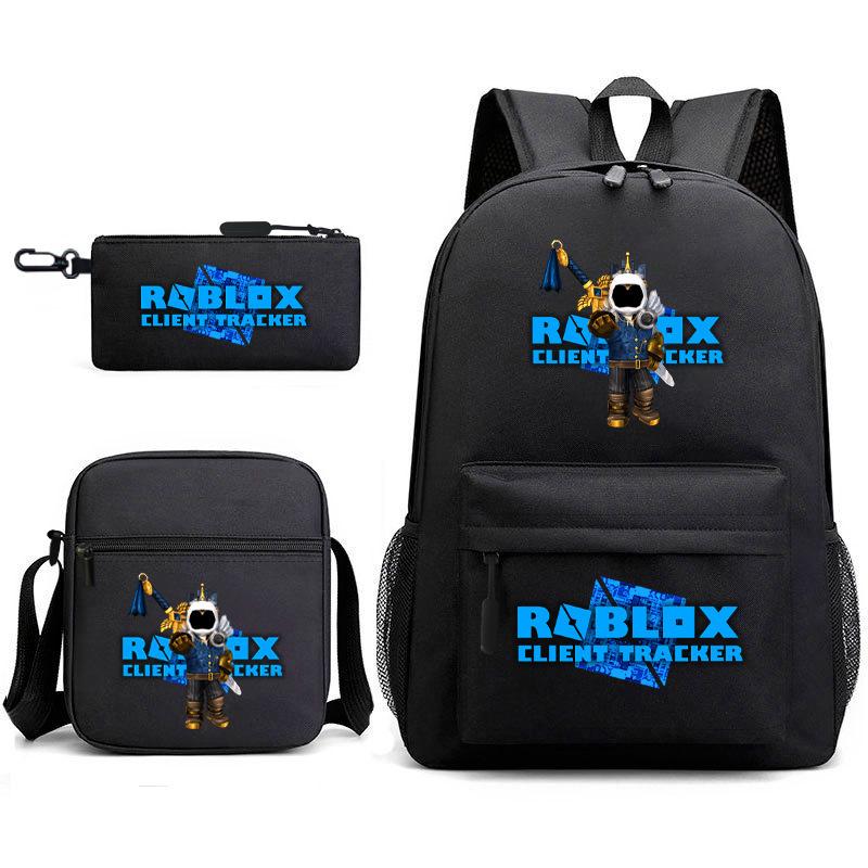 Mochila escolar de grande capacidade com alça de ombro; conjunto de estojo de lápis de três peças para estudante