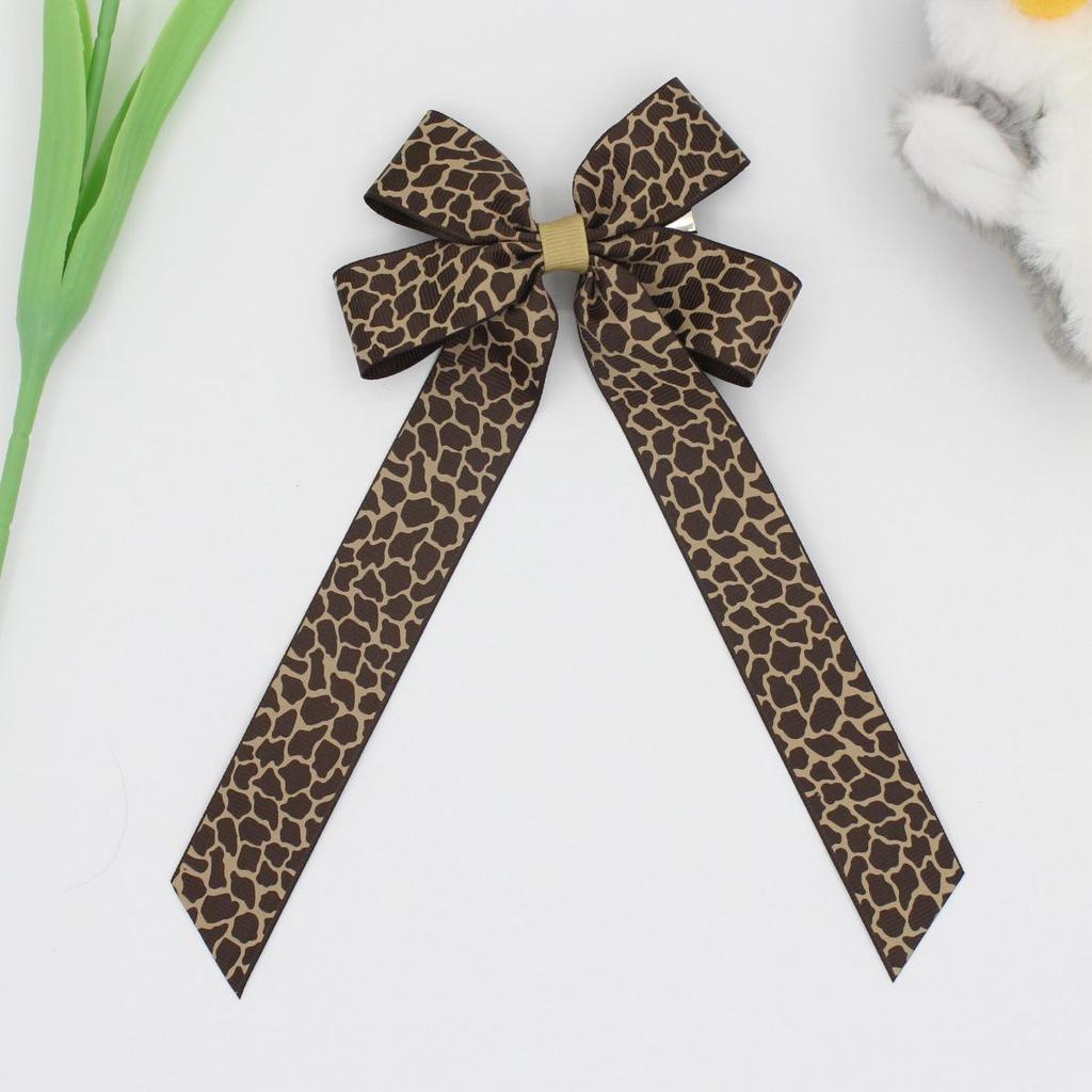 Printed Ribbed Band Long Ribbon Bow Hair Clip - Hot Selling Hair Accessory