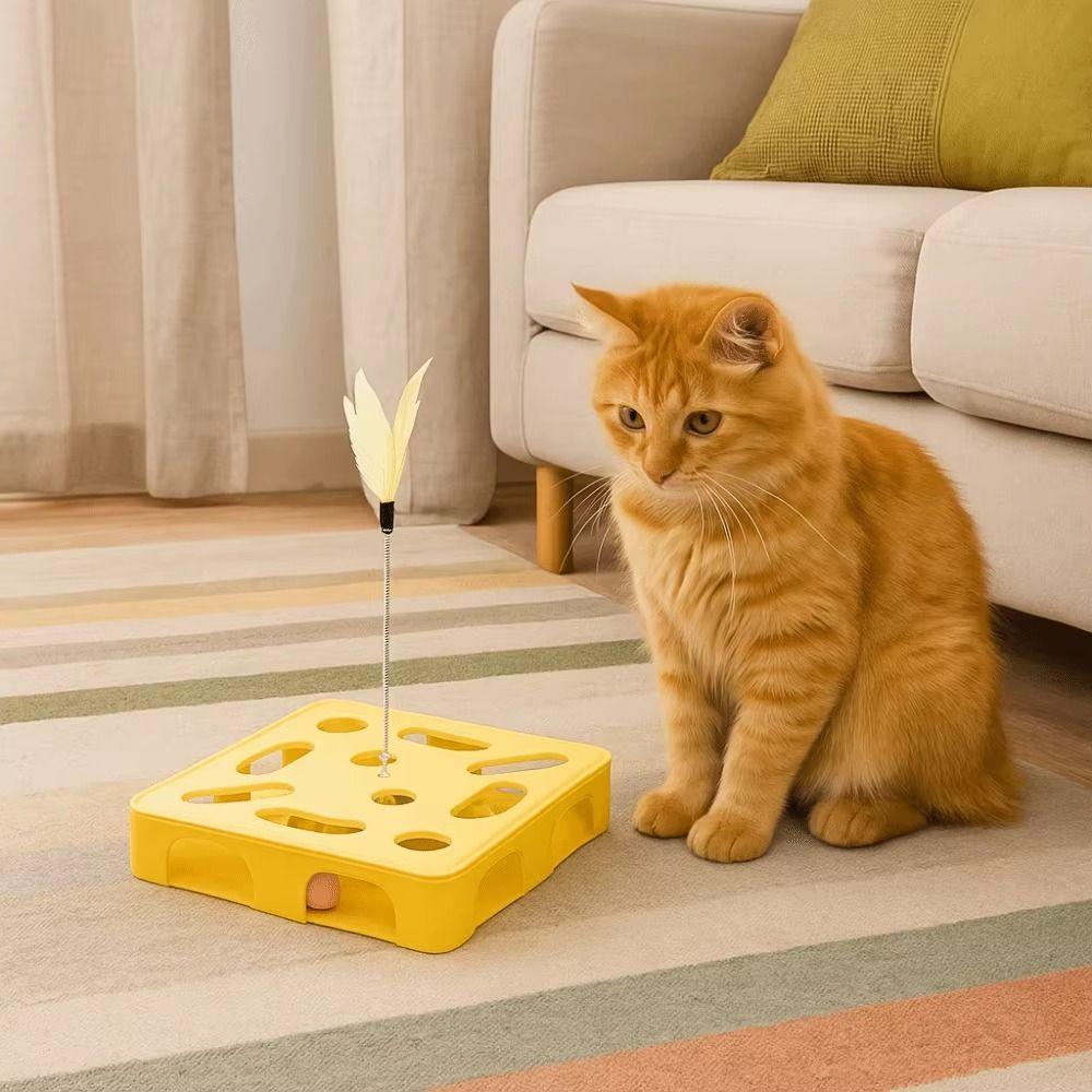 with Ball Cat Teasing Box with Feather Cat Exercise Toy Cat Puzzle Box  Pet Entertainment Supplies