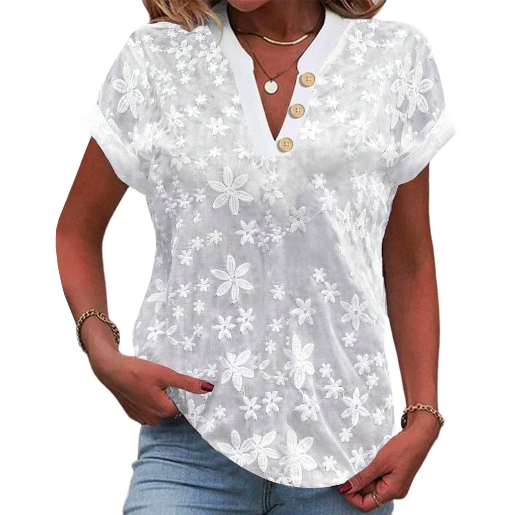 Fashion Women Stand Collar Short Sleeve Button Down Long Sleeve T Shirt