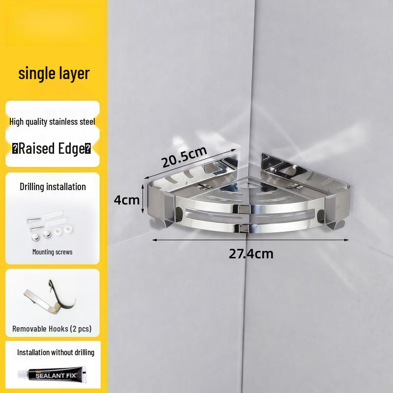 Punch-Free Wall-Mounted Stainless Steel Triangle Bathroom Shelf